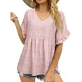 thumbnail image 3 of ZXSXSY Women Floral Printed Ruffled Short Sleeves V Neck Babydoll Top, 3 of 5