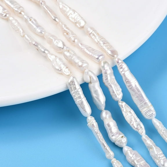 1Strand Natural Baroque Pearl Keshi Pearl Beads Strands Cultured Freshwater Pearl Rectangle Creamy White 15~37x4~9x3~8mm Hole: 0.6mm 14~22pcs/strand 15.55~16.14''(39.5~41cm)