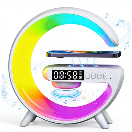 XAXRE Small G - Shaped Multifunctional Bluetooth Speaker - 256 Lighting Modes, Alarm, Night Light, Wireless Charge, Call Answer