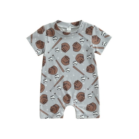 

Suanret Newborn Baby Boys Jumpsuit Summer Casual Bodysuit Short Sleeve O Neck Print Loose Romper Gray 0-3 Months