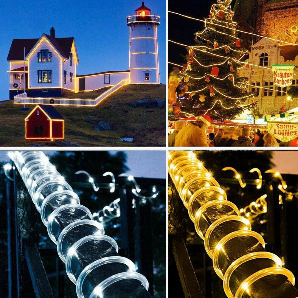 HESHENG Christmas Solar Powered Rope Tube String Fairy Lights Strip Outdoor Garden Xmas Decor Lights, Warm White 32M-300LEDS