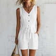 thumbnail image 6 of Yteetum Jumpsuits for Women Summer Sleeveless V Neck Cotton Button Waist Tie Rompers Womens Casual Solid Loose Lightweight Comfy Beach Travel Vacation Overalls, 6 of 8