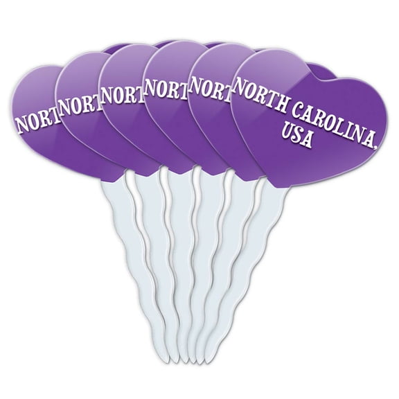 North Carolina USA Heart Love Cupcake Picks Toppers - Set of 6