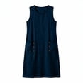 thumbnail image 4 of fheaev Women's Midi Dress Sleeveless Crew Neck Button Pocket Loose Casual Summer for Everyday Navy S, 4 of 7