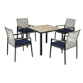 thumbnail image 3 of Tcbosik 5 Piece Outdoor Dining Set with 2.44" Umbrella Hole, 35.4" Square Bistro Table with Wood Top, 4 Rattan Chairs with Cushion, Patio Furniture Set for Garden, Balcony, Porch, Light Gray, 3 of 11