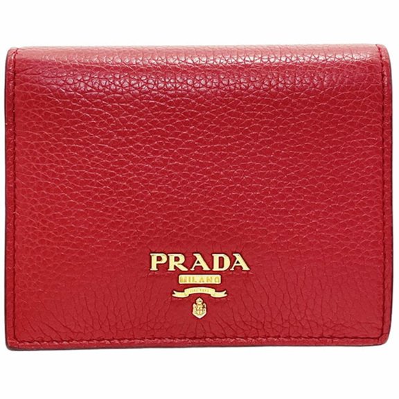 Pre-Owned Prada Bi-fold Wallet, Leather, Rosso Red and Navy, 1MV204, PRADA Bi-color Compact...