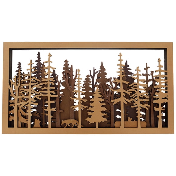 Forest Scene Wooden Art Decorative Rustic Wood Carved Wall Plaque Wood Artwork