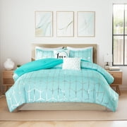 Intelligent Design Raina Metallic Printed Comforter Set in Aqua and Silver
