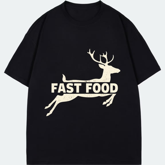 Black T-Shirt Fast Food Deer Print Casual Wear For Men And Women