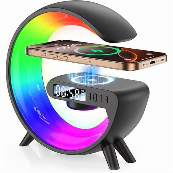 HAYANSmart LED Table Lamp, Sunrise Alarm Clock with Wireless Charger Atmosphere Lamp 4-in-1 Speaker (Black)