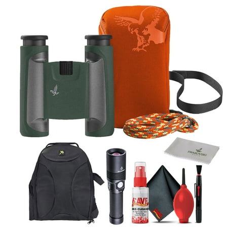 Swarovski 8x25 CL Pocket Binoculars (Green Mountain Accessories Package) + Padded Backpack + Flashlight + Cleaning Kit