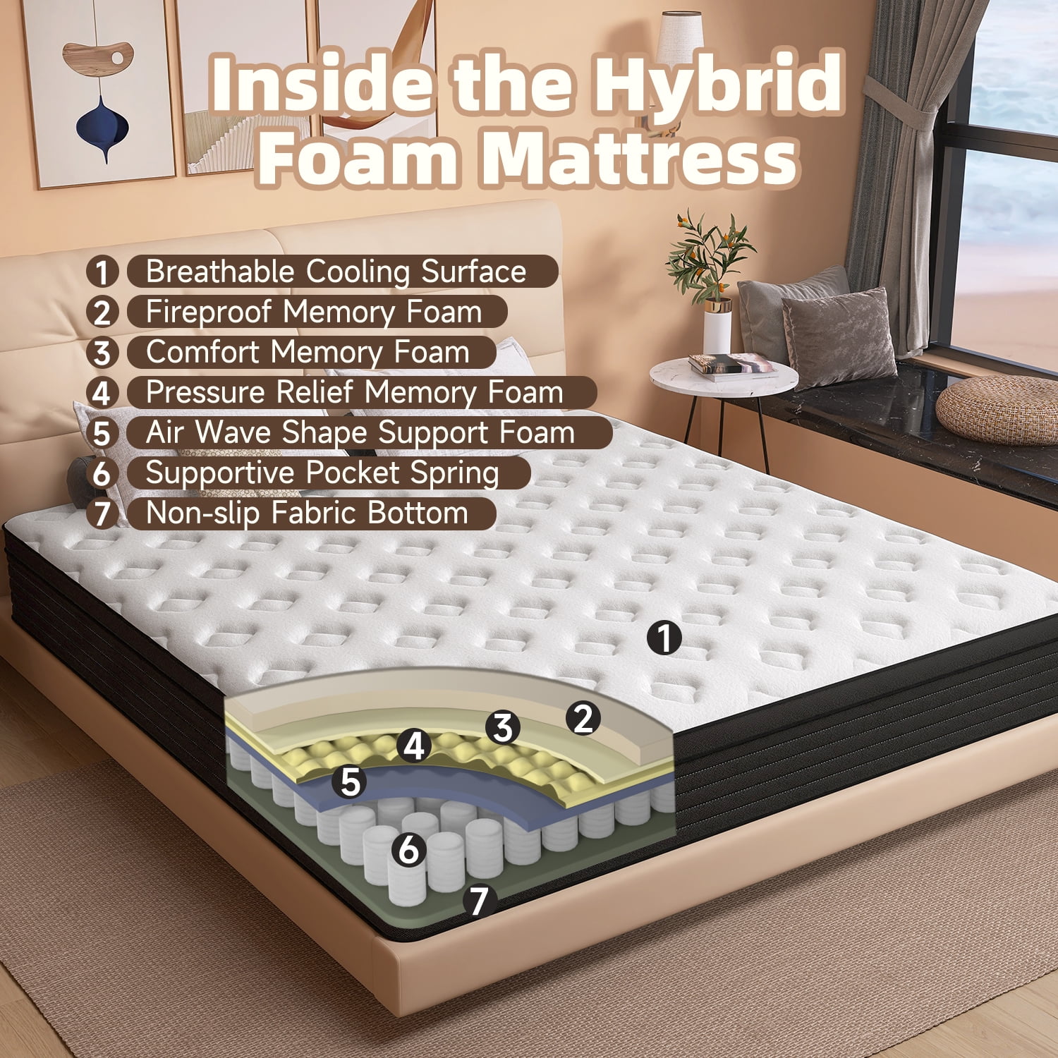 14 inch Hybrid Mattress in a Box, Gel Memory Foam and Pocket Spring ,Twin Mattress