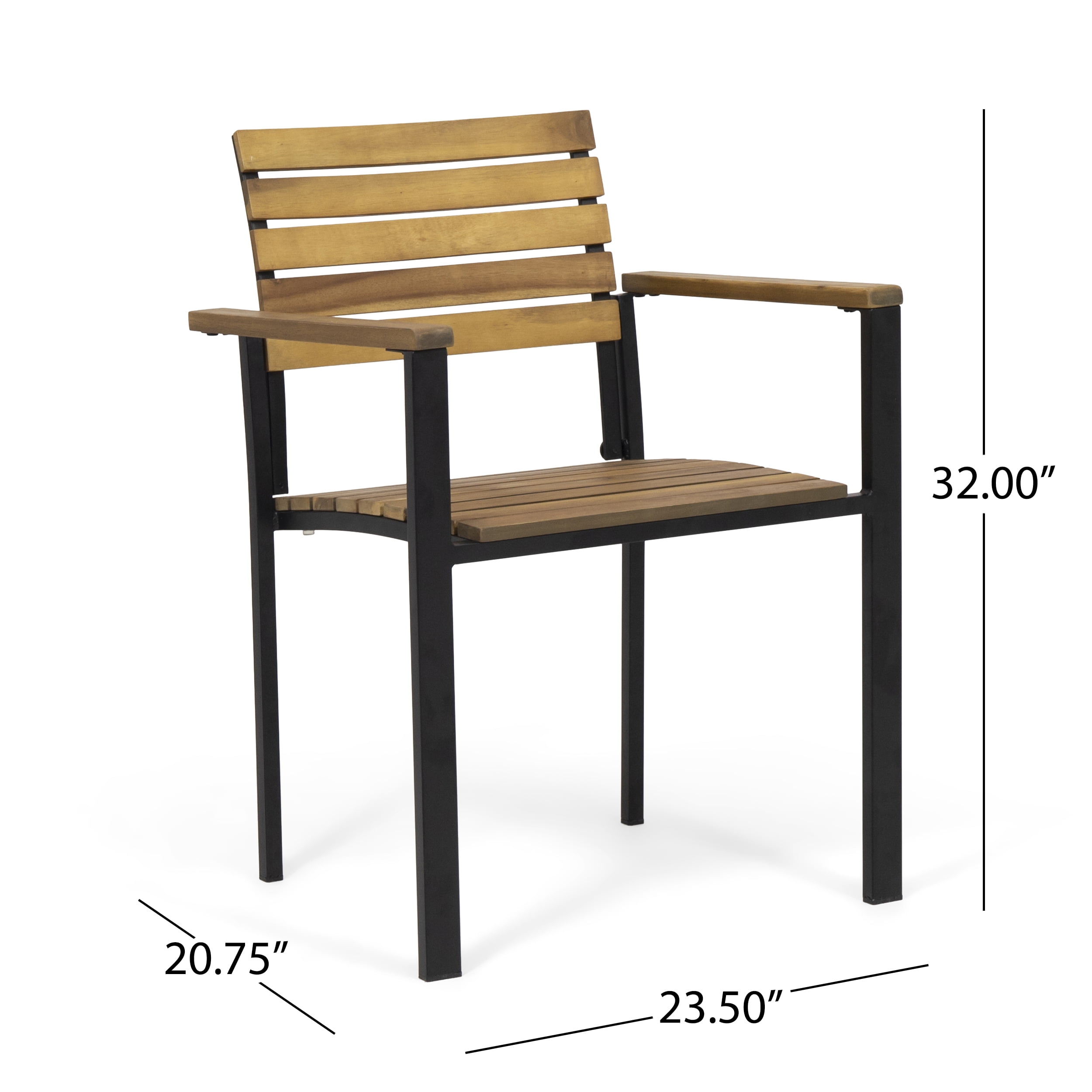 Jaylah Outdoor Wood and Iron Dining Chairs, Set of 2, Teak and Black