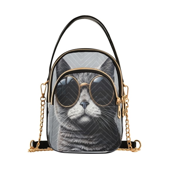 ALAZA Chain Crossbody Bags for Women Gray Cat in Sunglasses Shoulder Handbag Phone Purse
