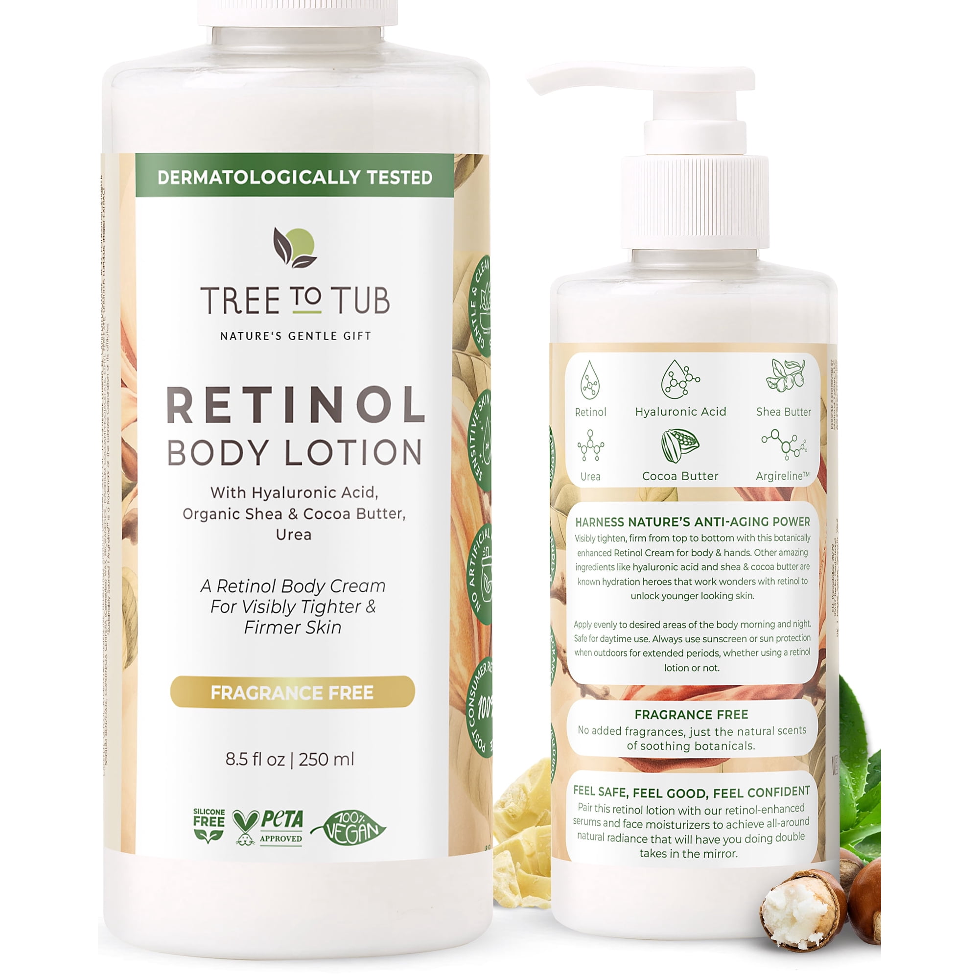 Tree To Tub Retinol Body Lotion - Hydrating Retinol Body Cream, Hyaluronic Acid & Shea Butter Firming Cream for Dry Skin for Women & Men 8.5 Oz