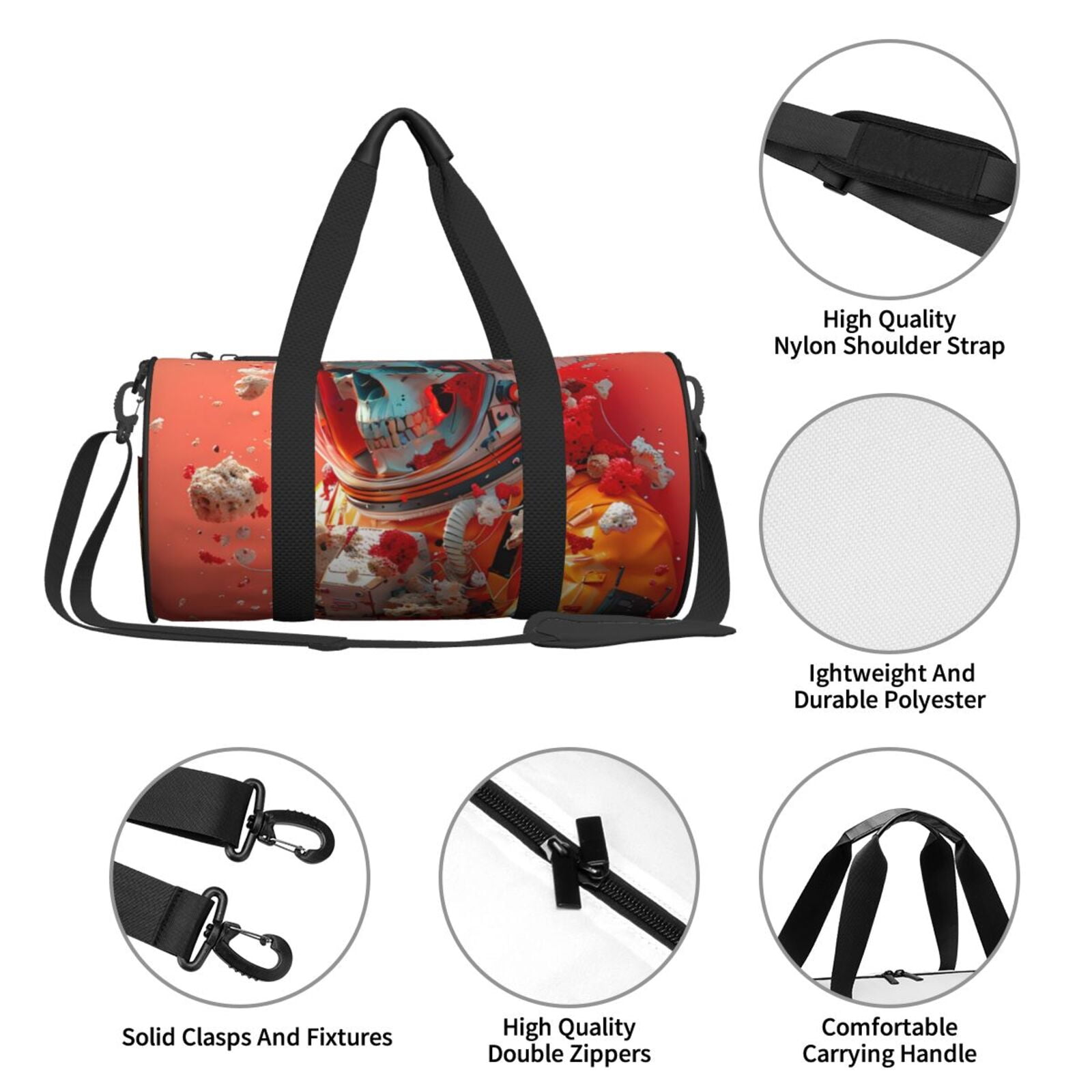 Vsdgher Space Skeleton Art 45L Foldable Duffel Bag, Sports Gym Bag,Overnight Bag, Portable Weekender Bag for Airplanes