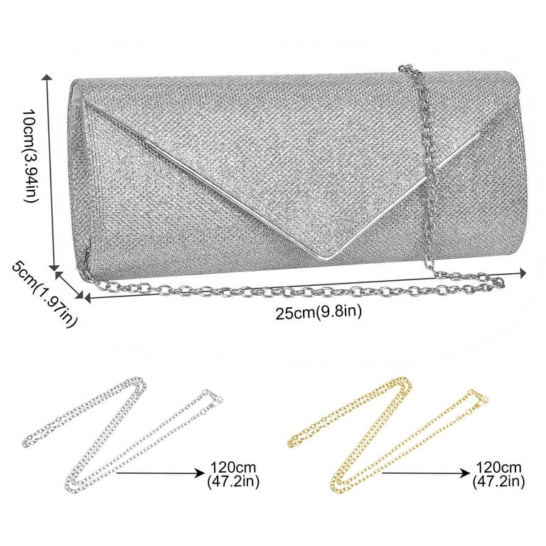 DAKOMM Evening Clutch, Silver Glitter Envelope Bag photo 2