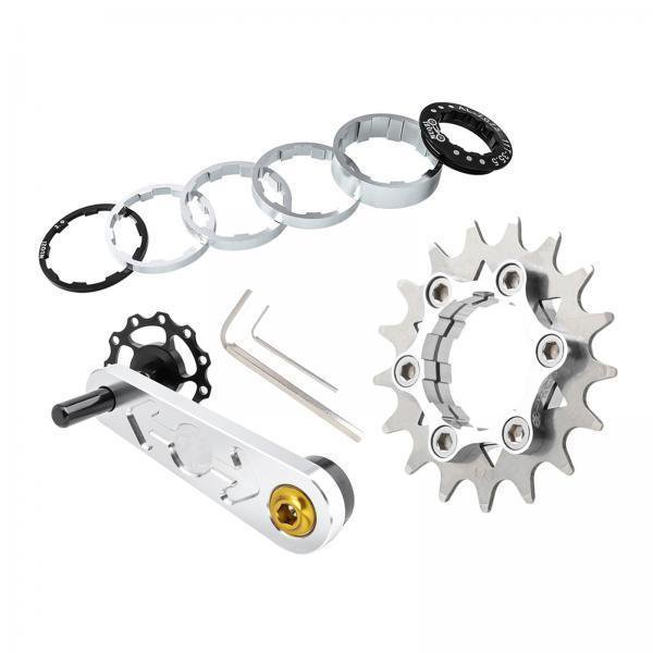 2-3 de paquete Bike Single Cog Bicicleta Cadena Tensor Plata 17T 2 piezas DYNWAVEMX Tensor de cadena de bicicleta