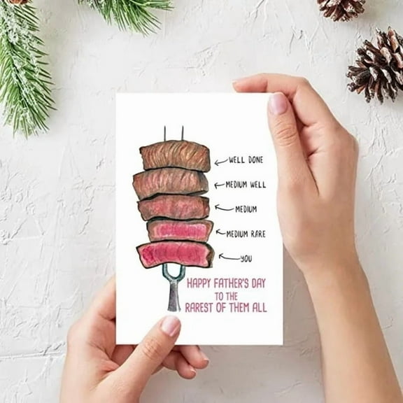 Father's Day Card for Meat Lovers – "Happy Father's Day to the Rarest of Them All" Steak Illustration – Envelope Included, Blank Inside – Perfect Gift for Dad or Husband