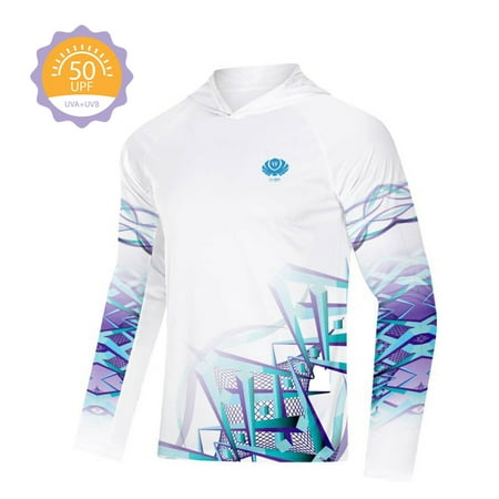 Fishing Hoodies for Men Breathable Quick Dry Shirt UPF 50+ Sun Protection Lightweight T-Shirt White Blue XXL