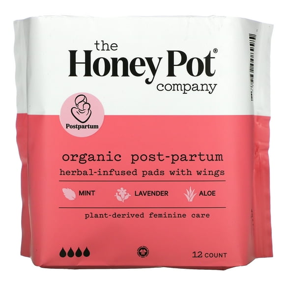 The Honey Pot Company, Tampons à Base de Plantes Biologiques avec Ailes, Post-Partum, 12 Chiffres
