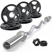 RitFit 2 Inch EZ Curl Bar with Weights, 700LBS Weight Capacity Olympic Curl Barbell for Bicep, Tricep and Weight Lifting Exercises (Silver(with 35LB Weights))