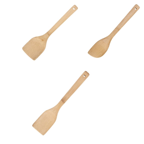 HWHCGZ 3 Pieces 12 Inch Bamboo Cooking Spatula and Paddle Set Turner Wok Spatula Spoon Heat Resistant Kitchen Utensil for Nonstick Cookware, 3 Style,Beige