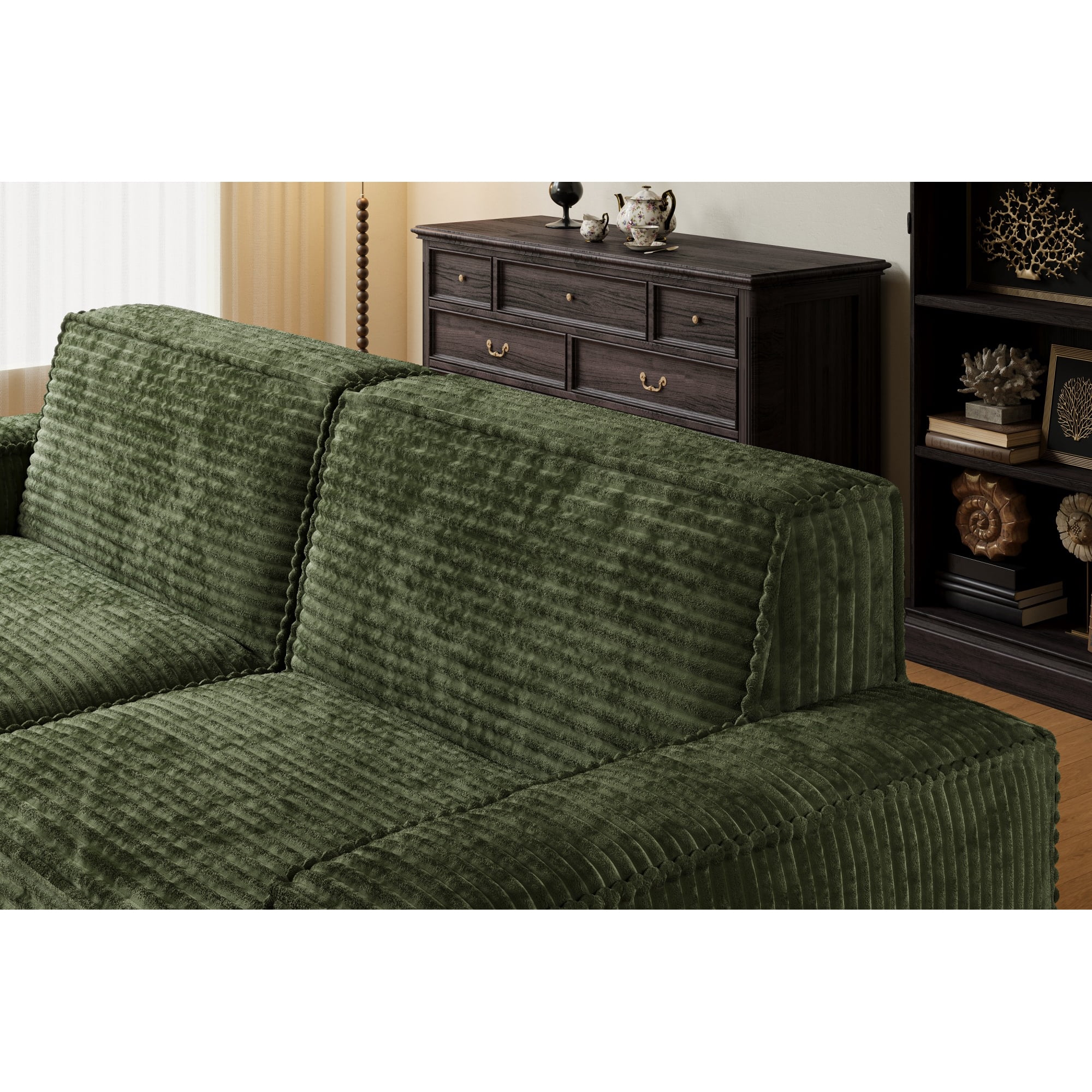 Gewnee 106.3 Inch Large Striped Fabric Compression Sectional Sofa, Modern Comfortable Home Style for Living Room, Bedroom
