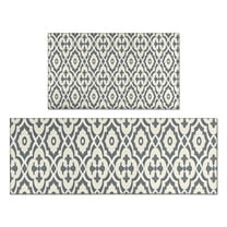 Boho Gray and Beige Floral Ethnic Pattern Kitchen Rugs Sets Of 2,Anti Fatigue Kitchen Mat Rugs Non Slip Washable,Decorative Kitchen Floor Mats for Kitchen,Sink,Laundry,17"x30" 17"x47"