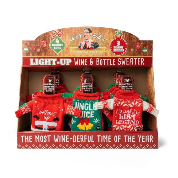 Sudadera con diseño de vino y botella Uncle Bob's Light-Up, paquete de 24