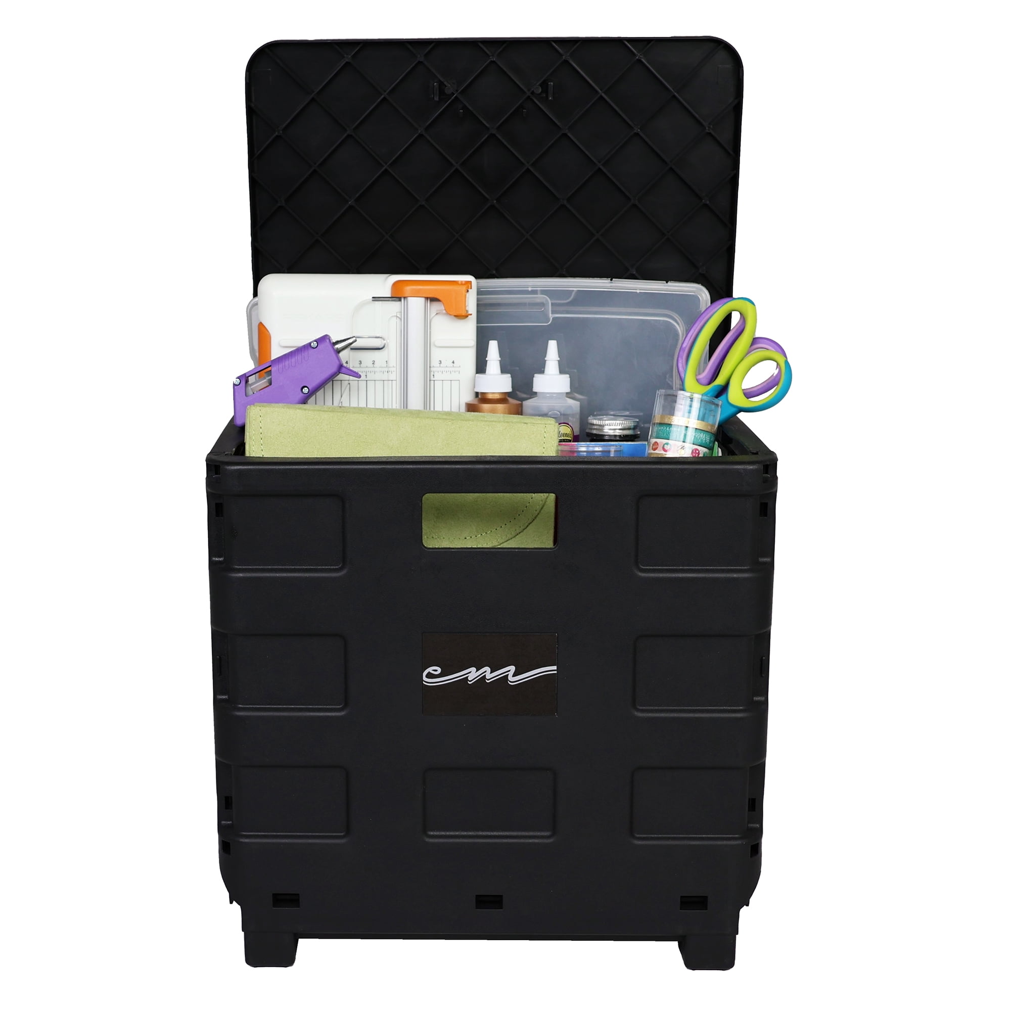 Everything Mary Collapsible Plastic Rolling Cart for Crafts & Hobby Supplies, Black