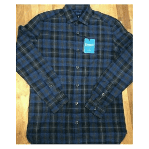 Haspel Men's Plaid Long Sleeve Shirt, Blue Gray Slub, Size M