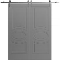 Modern Double Barn Door 48" x 80" inches / Mela 7001 Painted Grey / 13FT Silver Rail Track Set / Solid Panel Interior Doors