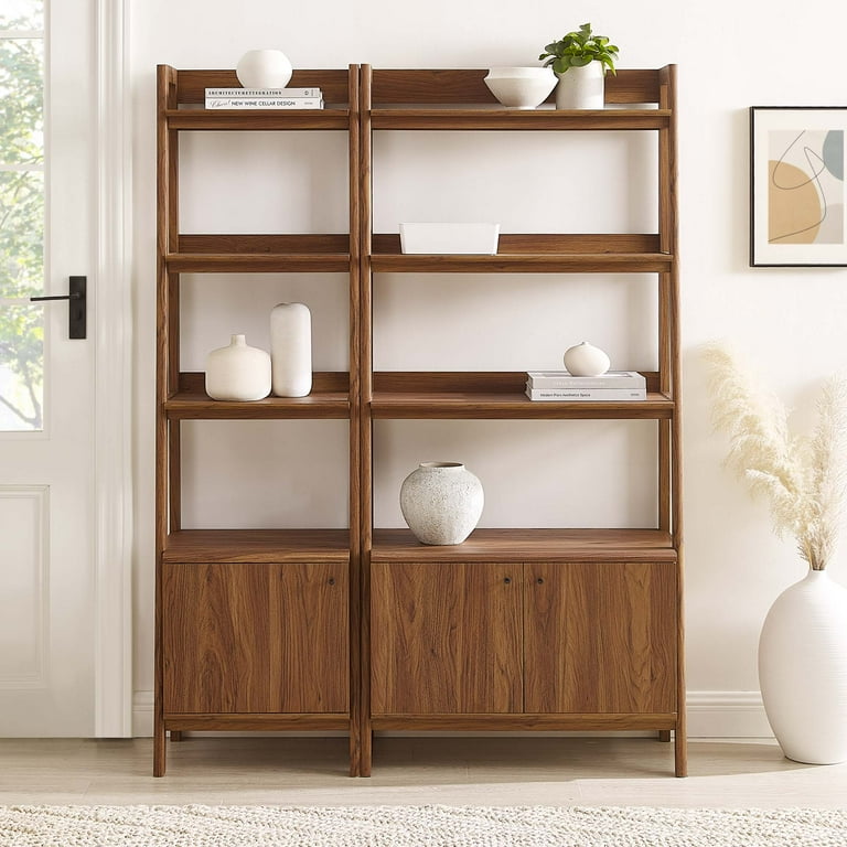 Modway Bixby Mid-Century Wood Bookshelves - 2 Set in Walnut, Slim