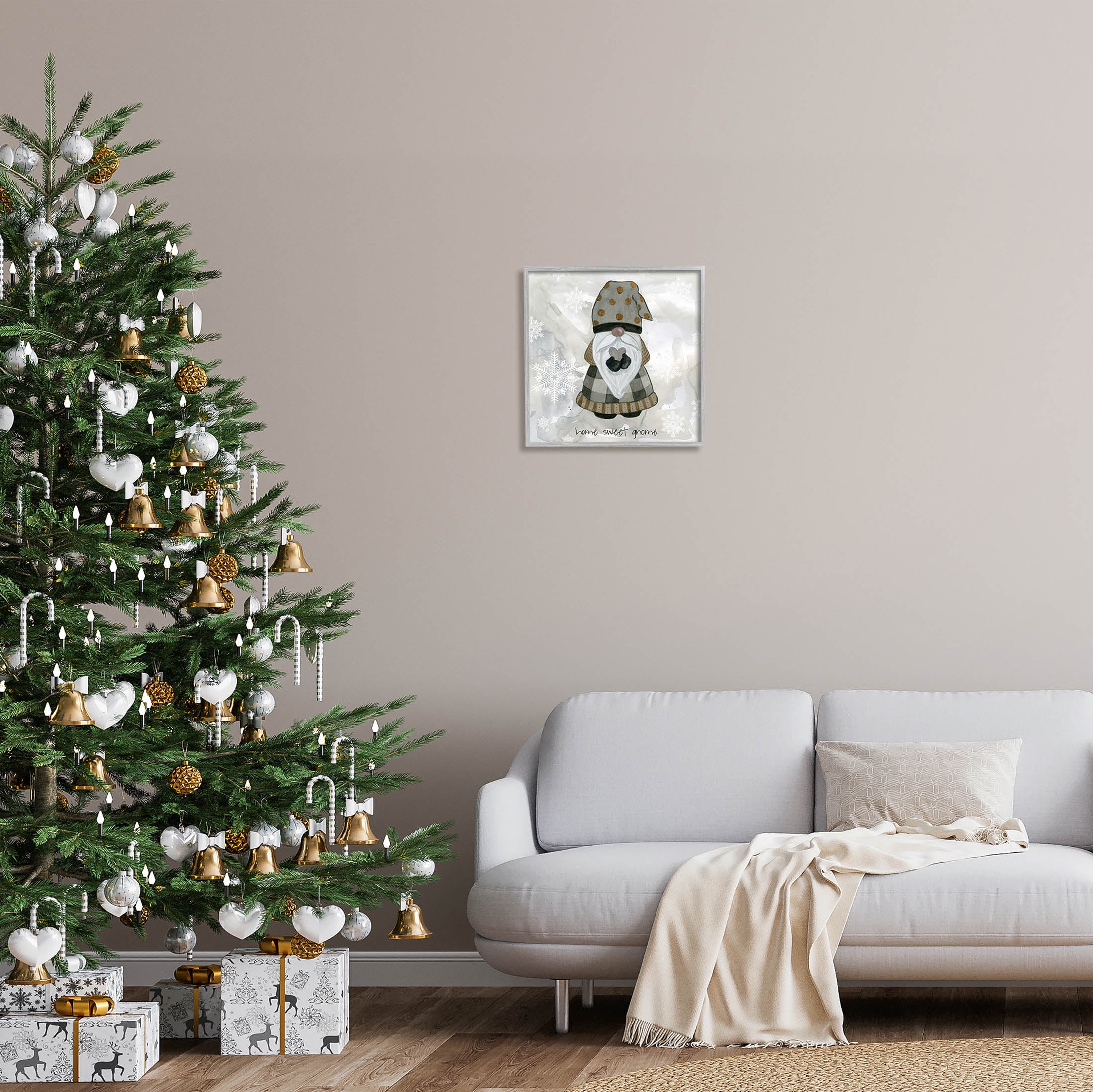 Stupell Industries Home Sweet Gnome Winter Snowflakes Graphic Art Gray Framed Art Print Wall Art, Design by Livi Finn