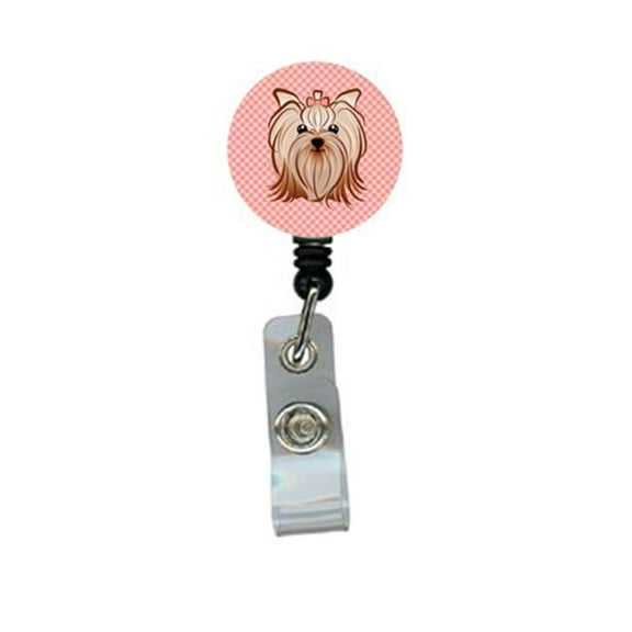 Carolines Treasures BB1138BR Pink Checkered Yorkie And Yorkshire Terrier Retractable Badge Reel