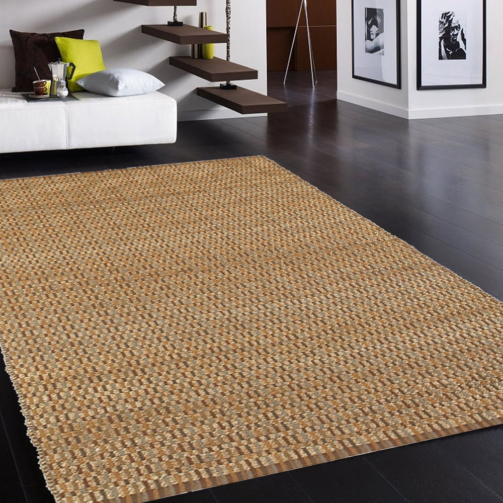 LR Home Ollie 9' x 12' Brown/Beige Checkered Stripe Braided Jute Indoor Area Rug
