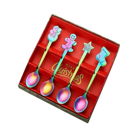 

Stainless Steel Christmas Spoon Set Dessert Spoon Flatware Coffee Spoon Stirring Spoon Soup Spoon for Kitchen Restaurant Dining Room Home Colorful