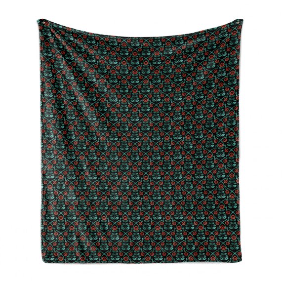 Floral Soft Flannel Fleece Throw Blanket, Flourishing Design of Flowers and Leaves Folkloric Ornament Pattern, Cozy Plush for Indoor and Outdoor Use, 60" x 80", Charcoal Grey Aqua Coral, by Ambesonne