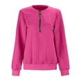 thumbnail image 4 of Fiaer Quarter Zip Women Sweatshirts Crew Neck Plus Size Long Sleeve Jacquard Pullovers Baggy Casual Fashion Tops Hot Pink L, 4 of 7