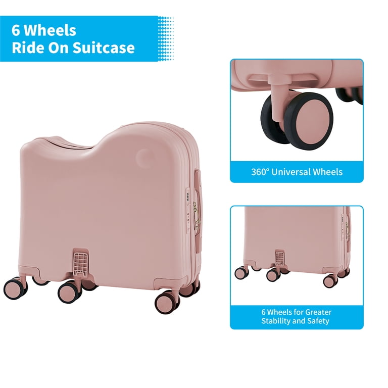 TABU, Kids Ride on Luggage with Handbag, Pink, 6-Spinner Wheels