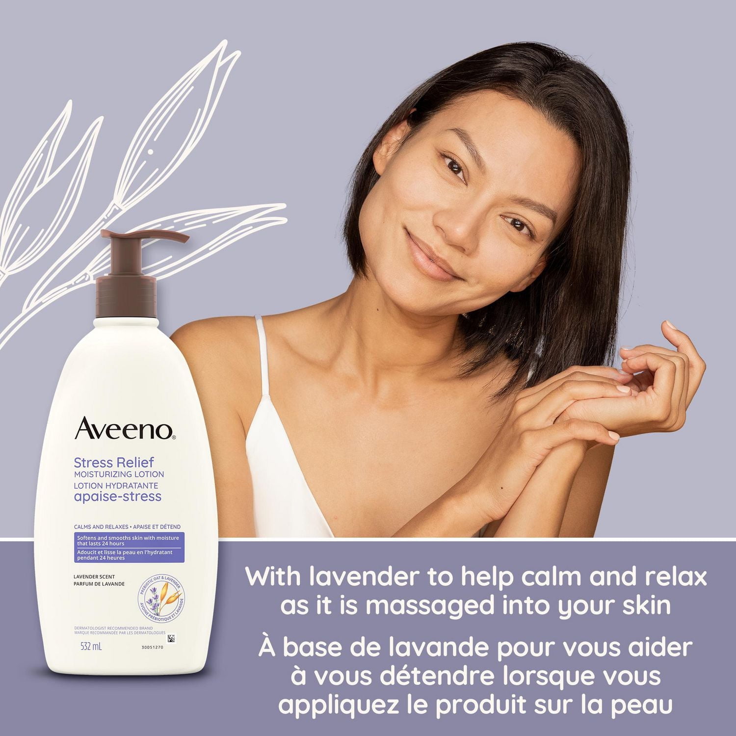Lotion hydratante apaise-stress Aveeno, Lavande, non comédogène 975 ml
