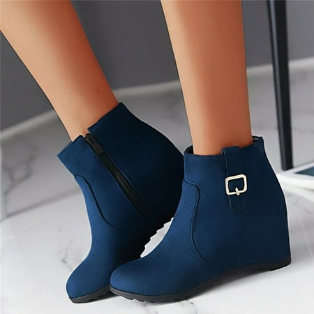 

New Years Eve Outfit Womens Boots Shoes Winter Snow Boots For Womenladies Fashion Solid Color Suede Belt Buckle Inner Wedge Heel Side Zipper Boots Gifts For Women Her B