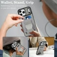thumbnail image 5 of Case for iPhone 17 Pro Max, PU Leather PC + TPU Protective Case with Detachable Strong Magnetic Card Pocket Kickstand Shockproof Anti-Scratch Non-Slip Slim 3 In 1 Phone Case Cover, Gray, 5 of 10