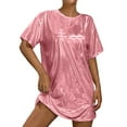 thumbnail image 2 of Delayuji Women's Oversized T-shirt Drop Shoulder Spring Outfits Loose Tee Dress Long T Shirt Summer Concert Music Festival Glittering Nightclub Pink, 2 of 7