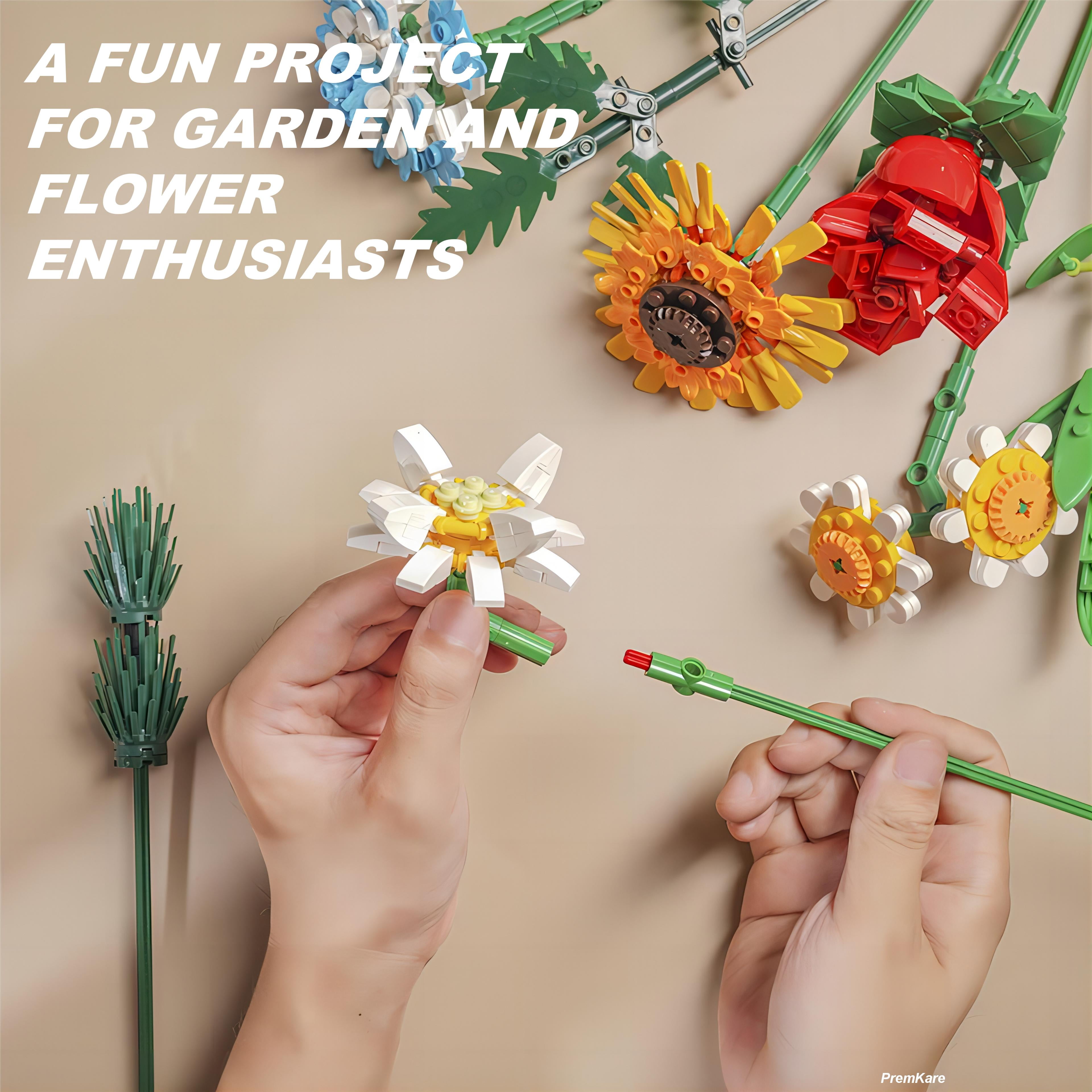 Flower Bouquet Building Kit, Flower Building Toy, Artificial Flower Toy Building Set for Adults, Lego Compatible, 600 PCS Botanical Collection for Ages 8-12 yrs Old Girl for Gift