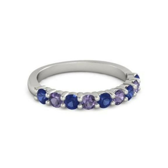 925 Sterling Silver Round 2.50 MM Blue Sapphire Iolite Half Eternity Women Ring