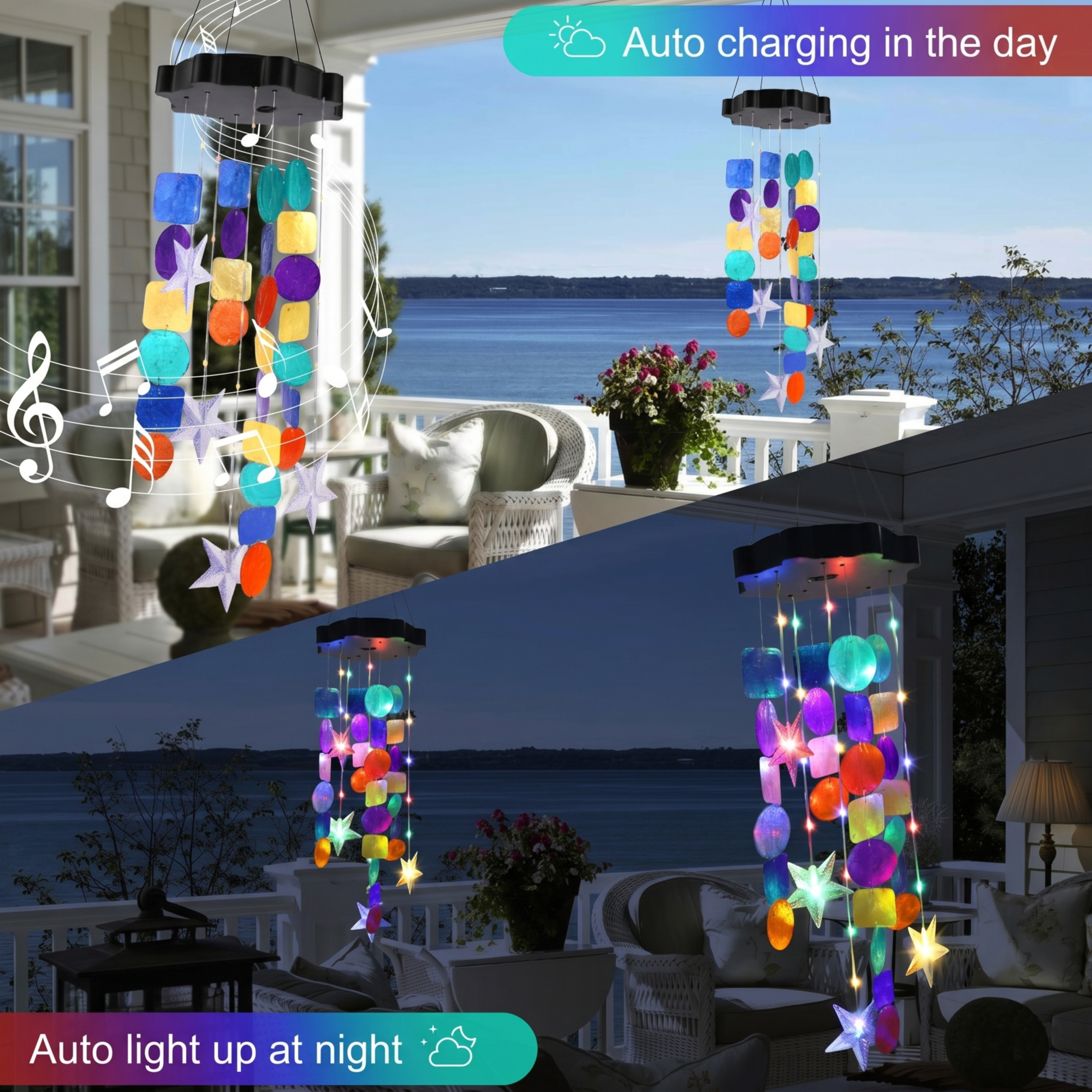 Toodour Solar Wind Chimes with Colorful Shells photo 7