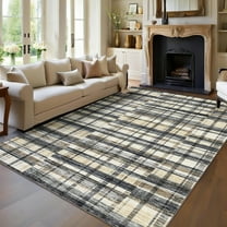 FairOnly 8'x10'Modern Plaid Area Rug for Living Room Modern Irregular Non Slip Soft Geometric Washable Rug for Kitchen Bedroom Bathroom,Blue Beige