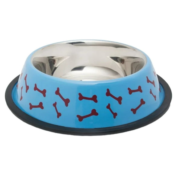 Tazón azul Grand Pet Diseño de Huesos Para Mascota de Acero Inoxidable 0.946 l 32 oz